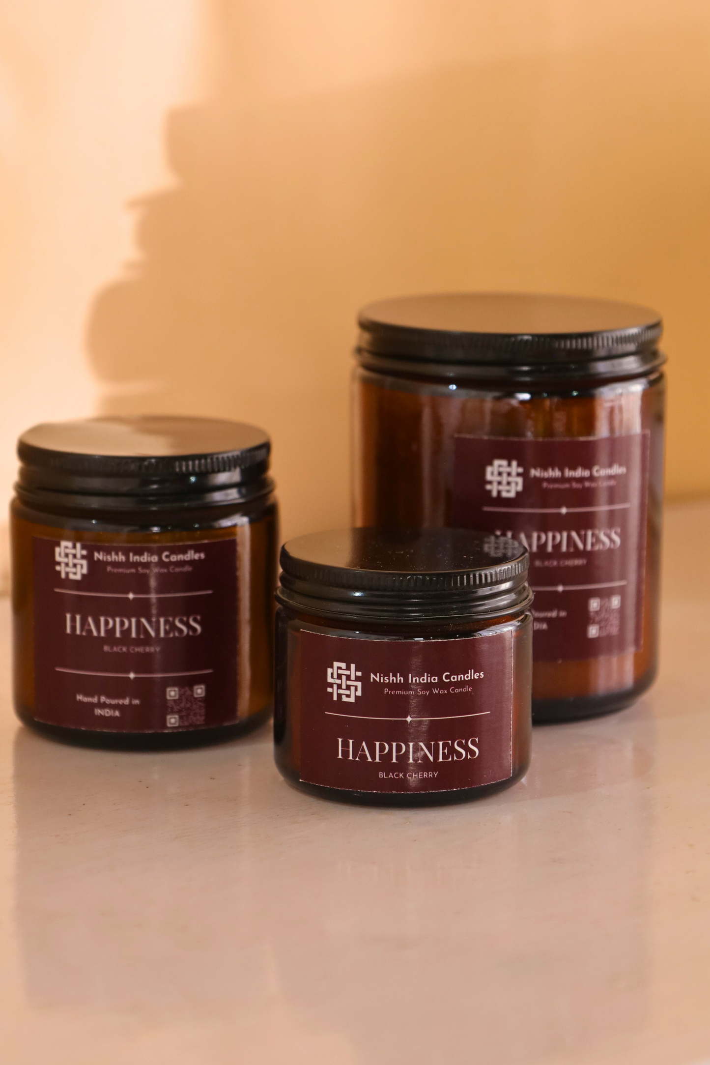 HAPPINESS | Amber Jar Handcrafted Candle in BLACK CHERRY Fragnance