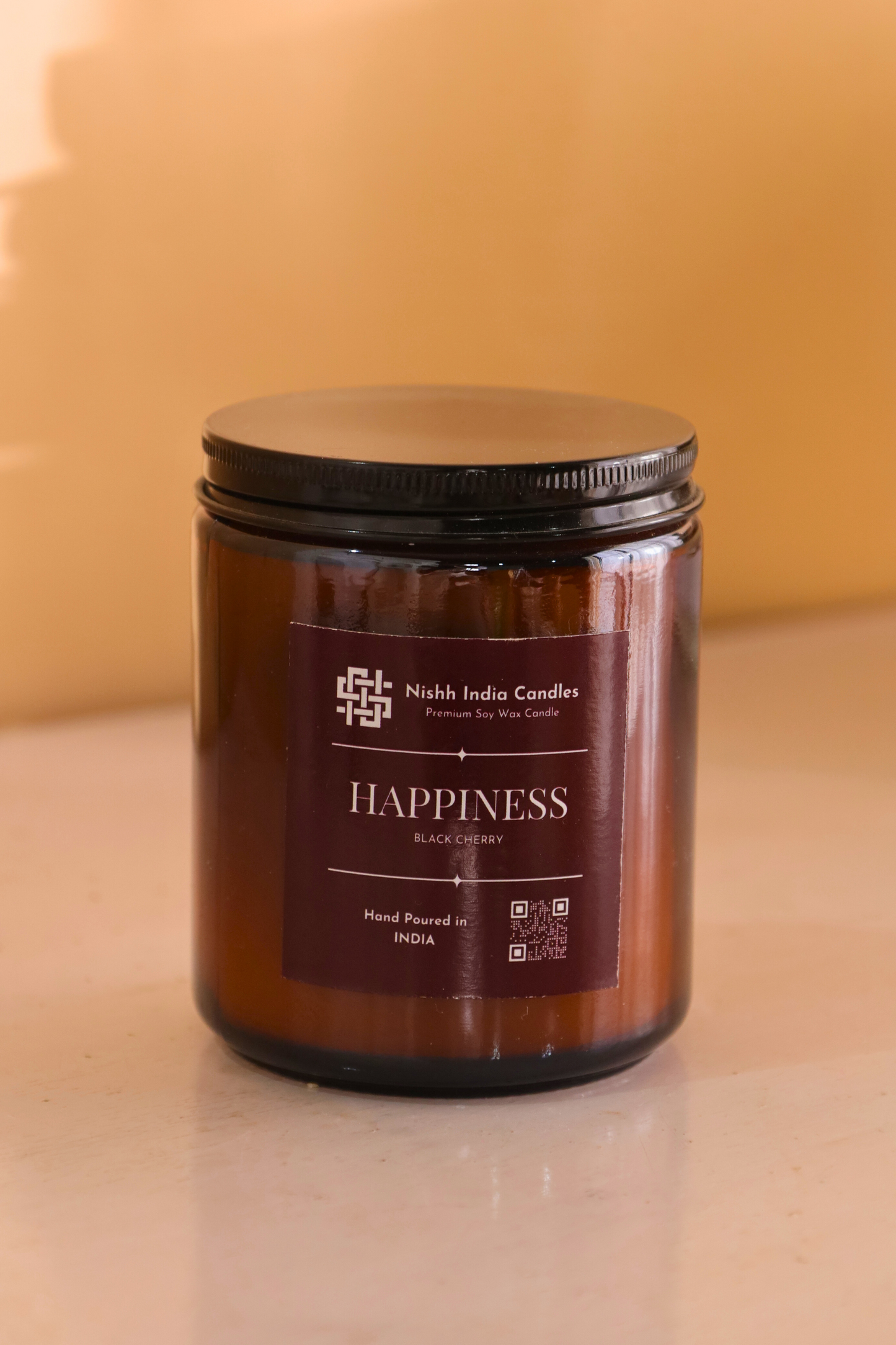 HAPPINESS | Amber Jar Handcrafted Candle in BLACK CHERRY Fragnance