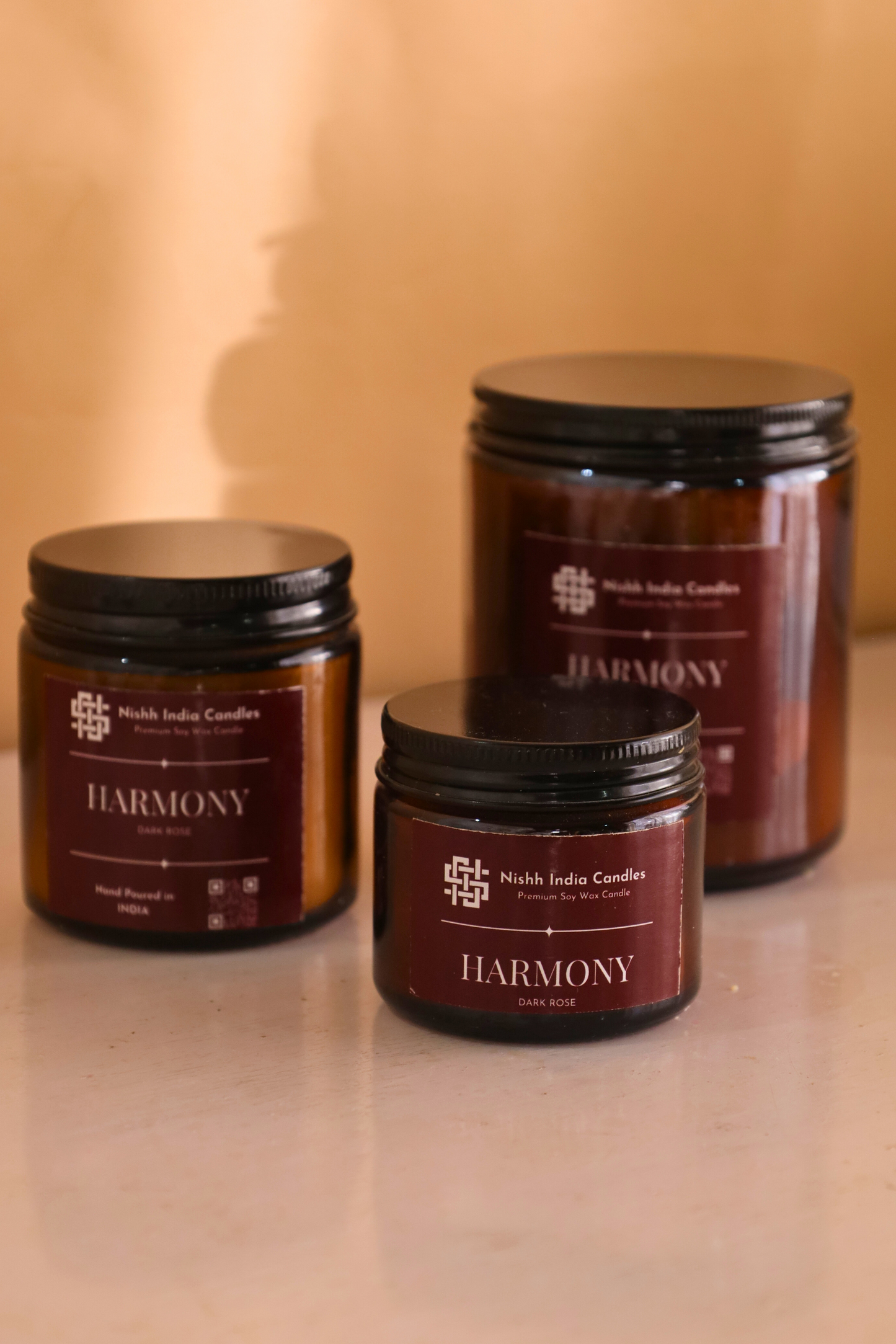 HARMONY | Amber Jar Handcrafted Candle in DARK ROSE Fragnance