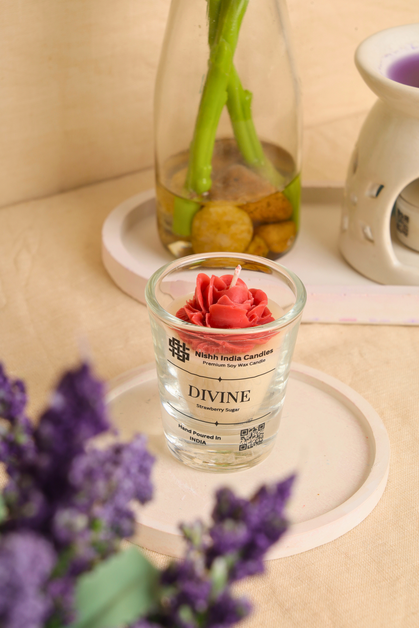 NOOR | Scented Shot Glass Candle with Rose Flower