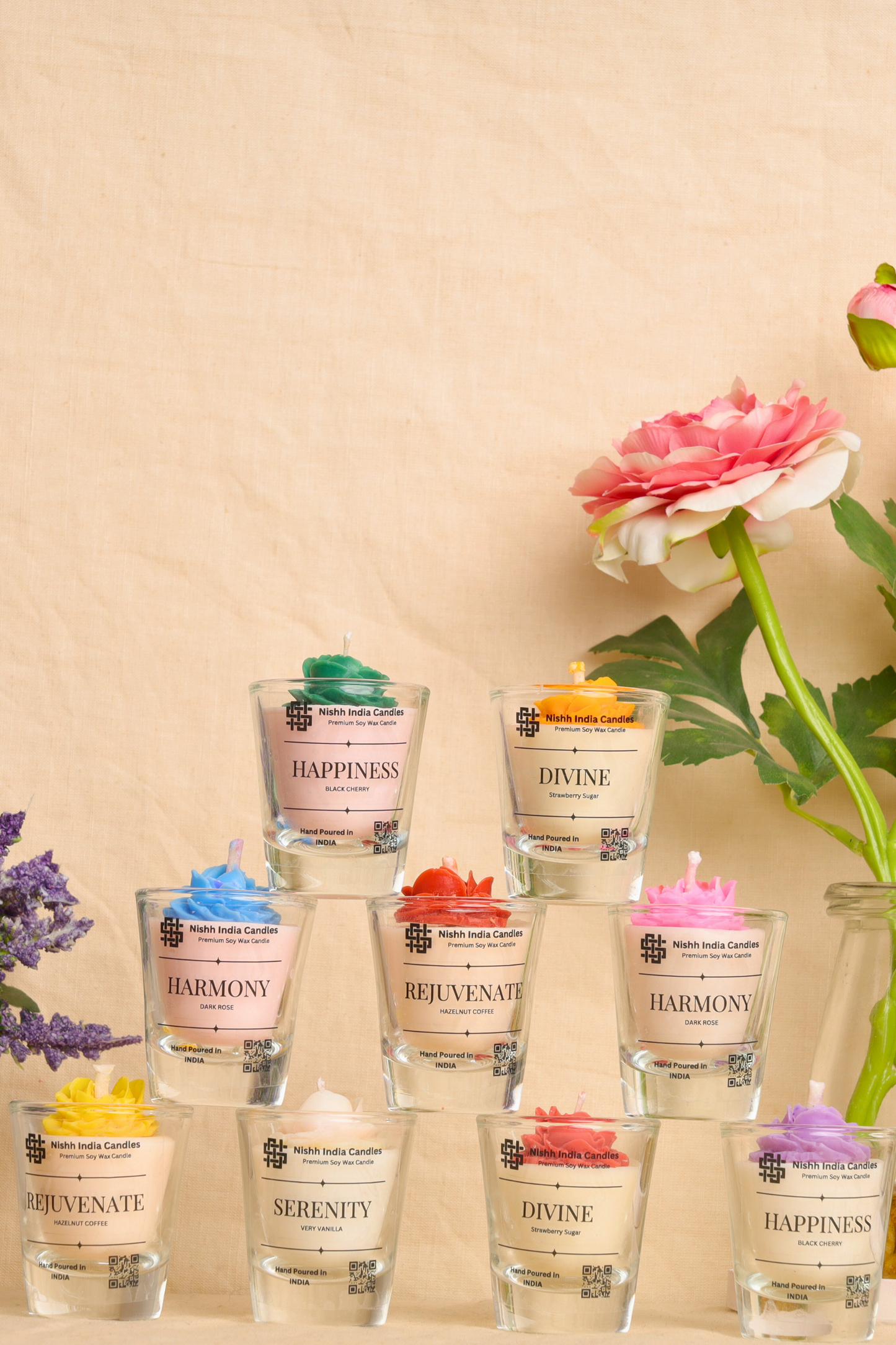 NOOR | Scented Shot Glass Candle with Rose Flower