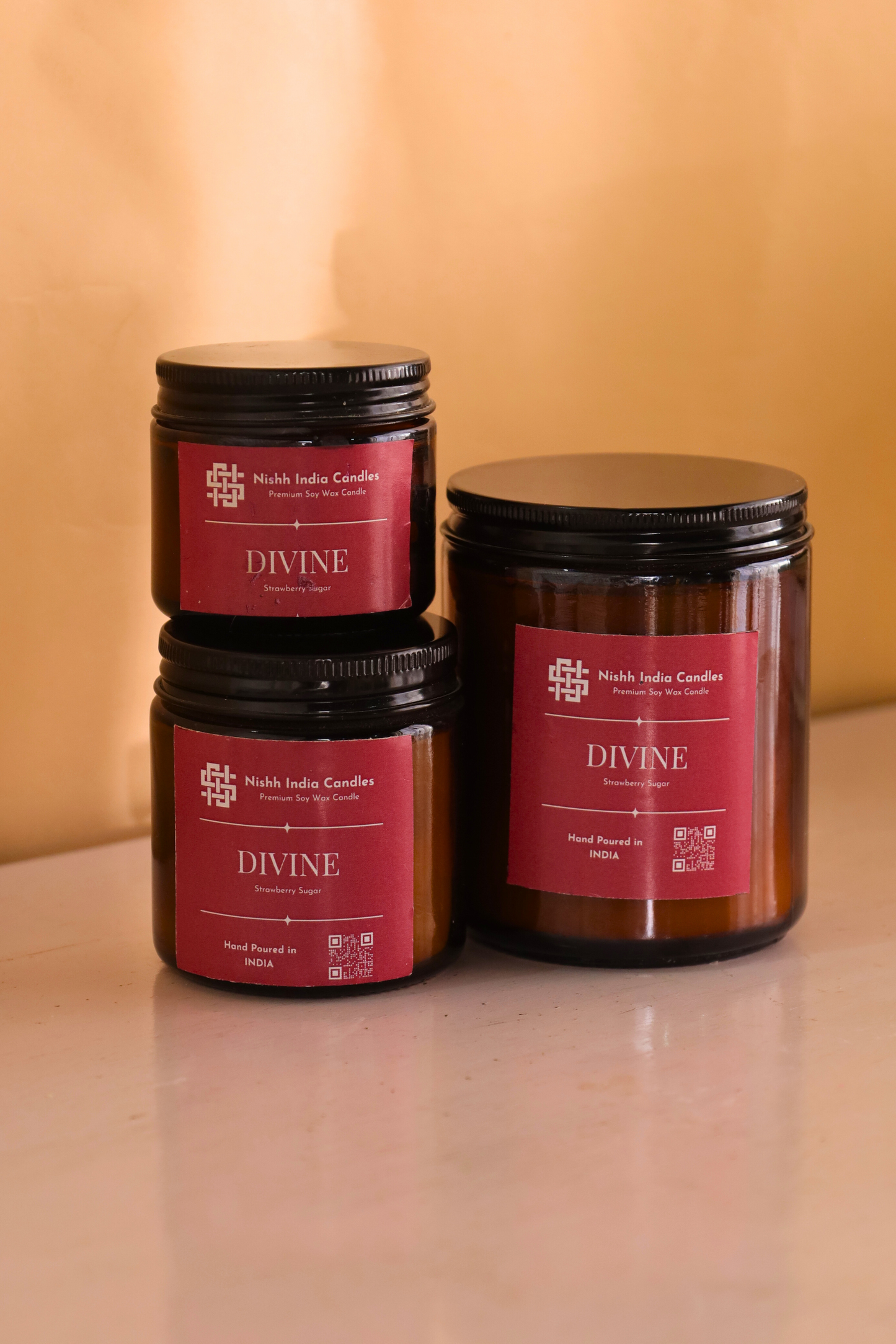 DIVINE | Amber Jar Handcrafted Candle in STRAWBERRY SUGAR Fragnance
