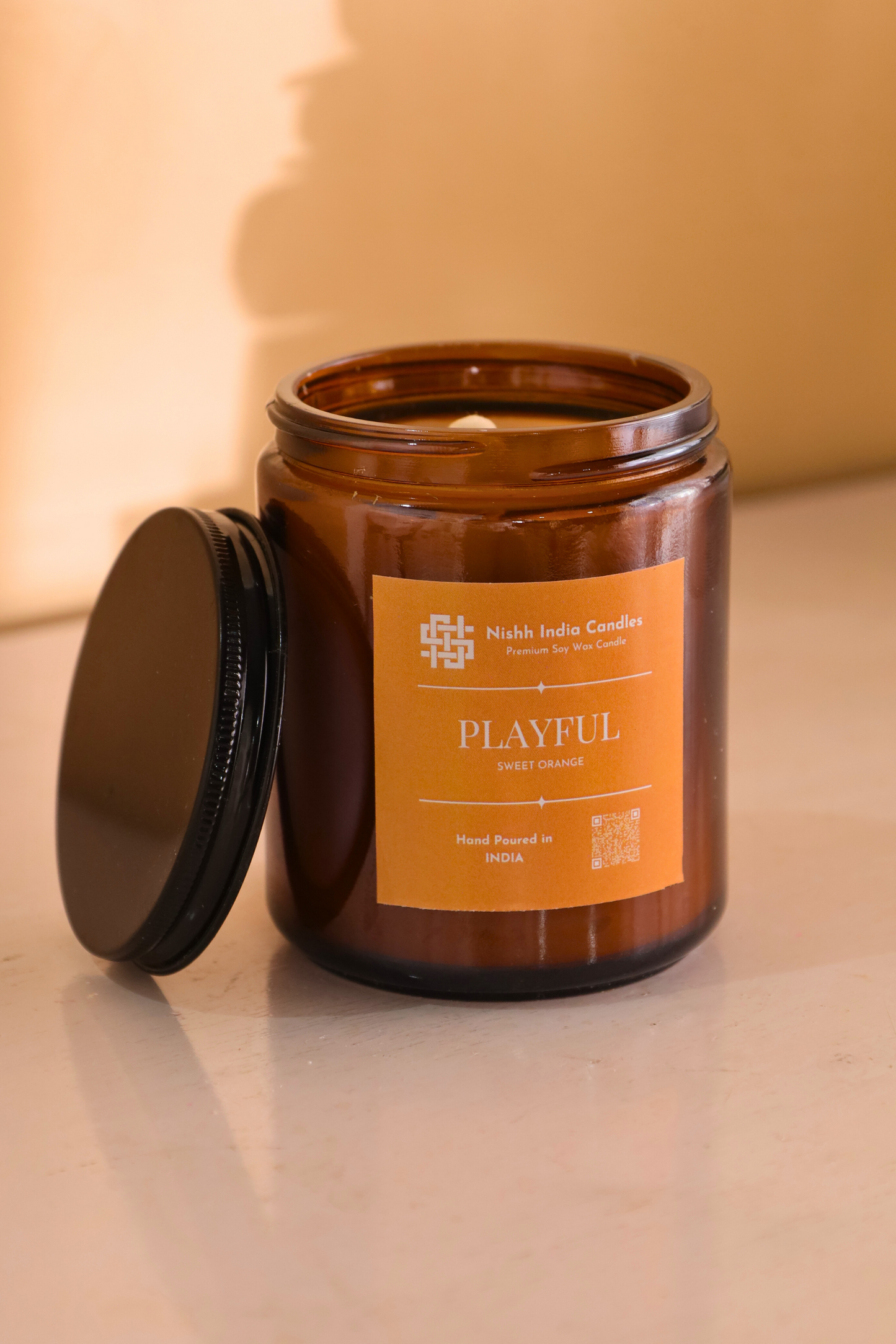 PLAYFUL | Amber Jar Handcrafted Candle in SWEET ORANGE Fragnance