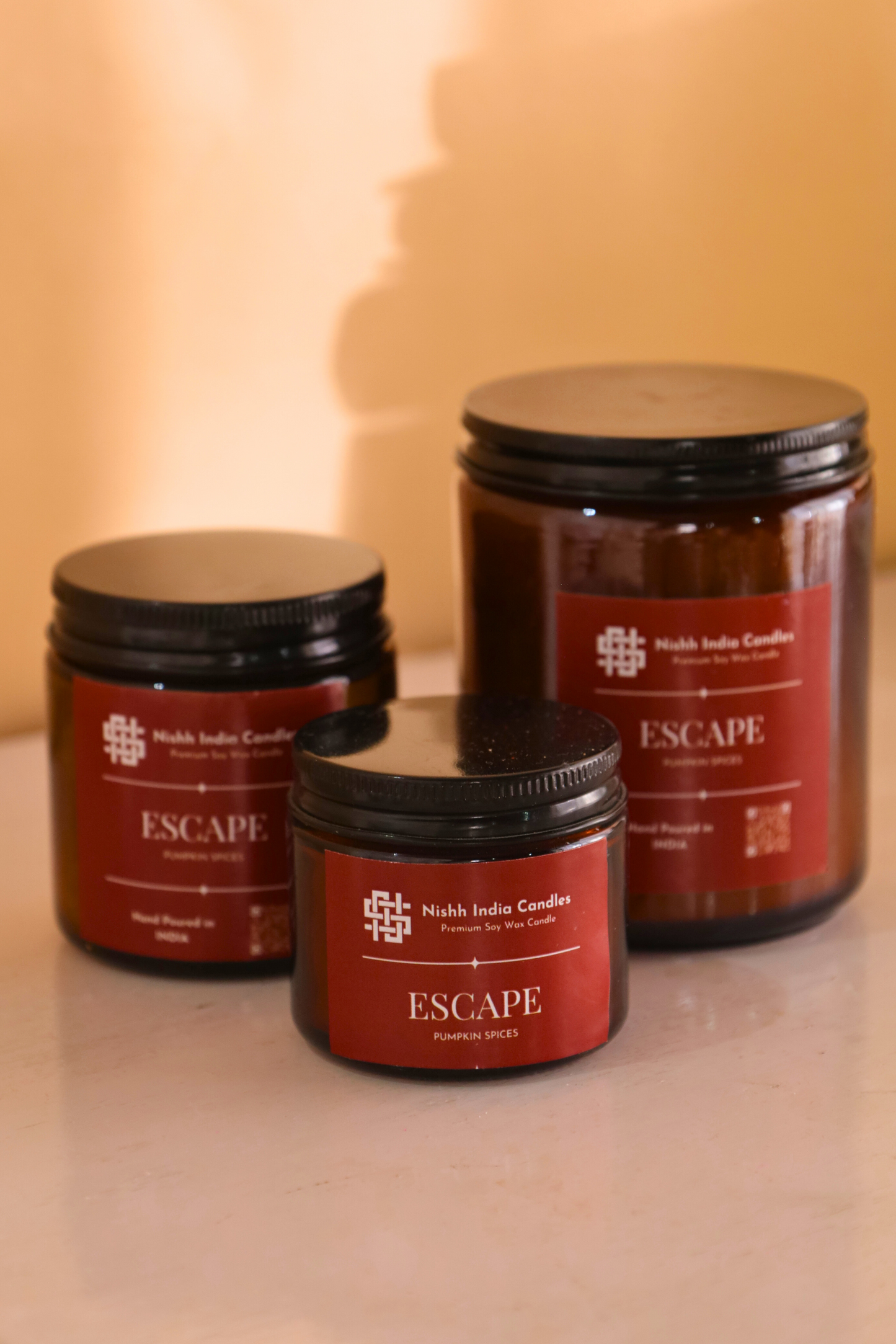 ESCAPE | Amber Jar Handcrafted Candle in PUMPKIN SPICE Fragnance