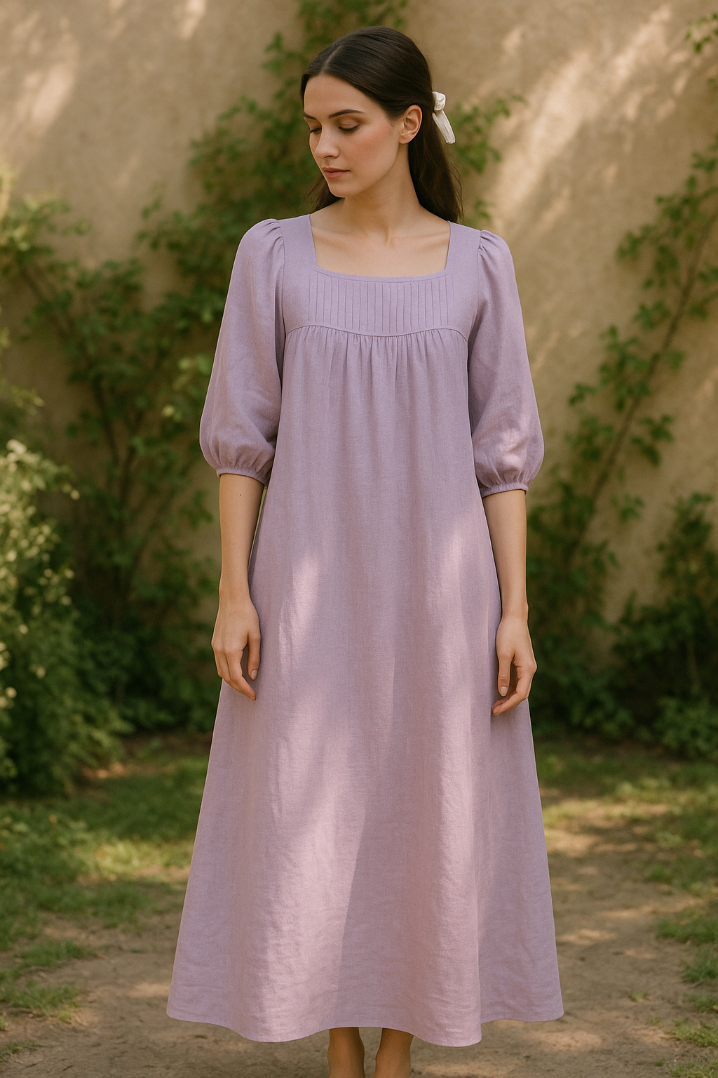 ELOWEN | Pleated Linen Maxi Dress