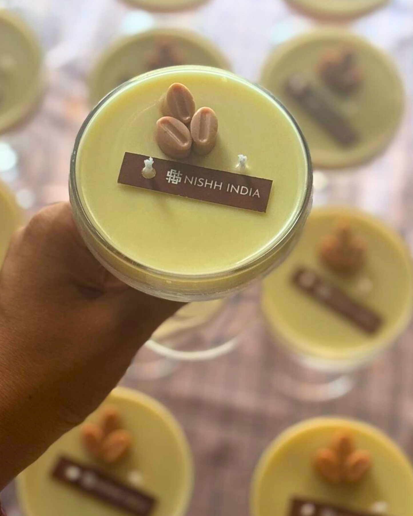 Artisanal Espresso Martini candle with hazelnut coffee fragrance, handcrafted in India