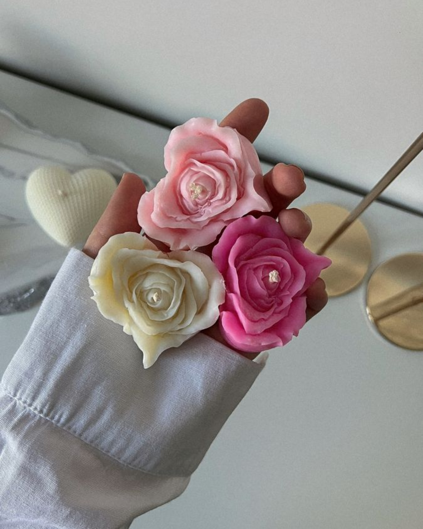 Handcrafted rose candle set of 11 for Diwali