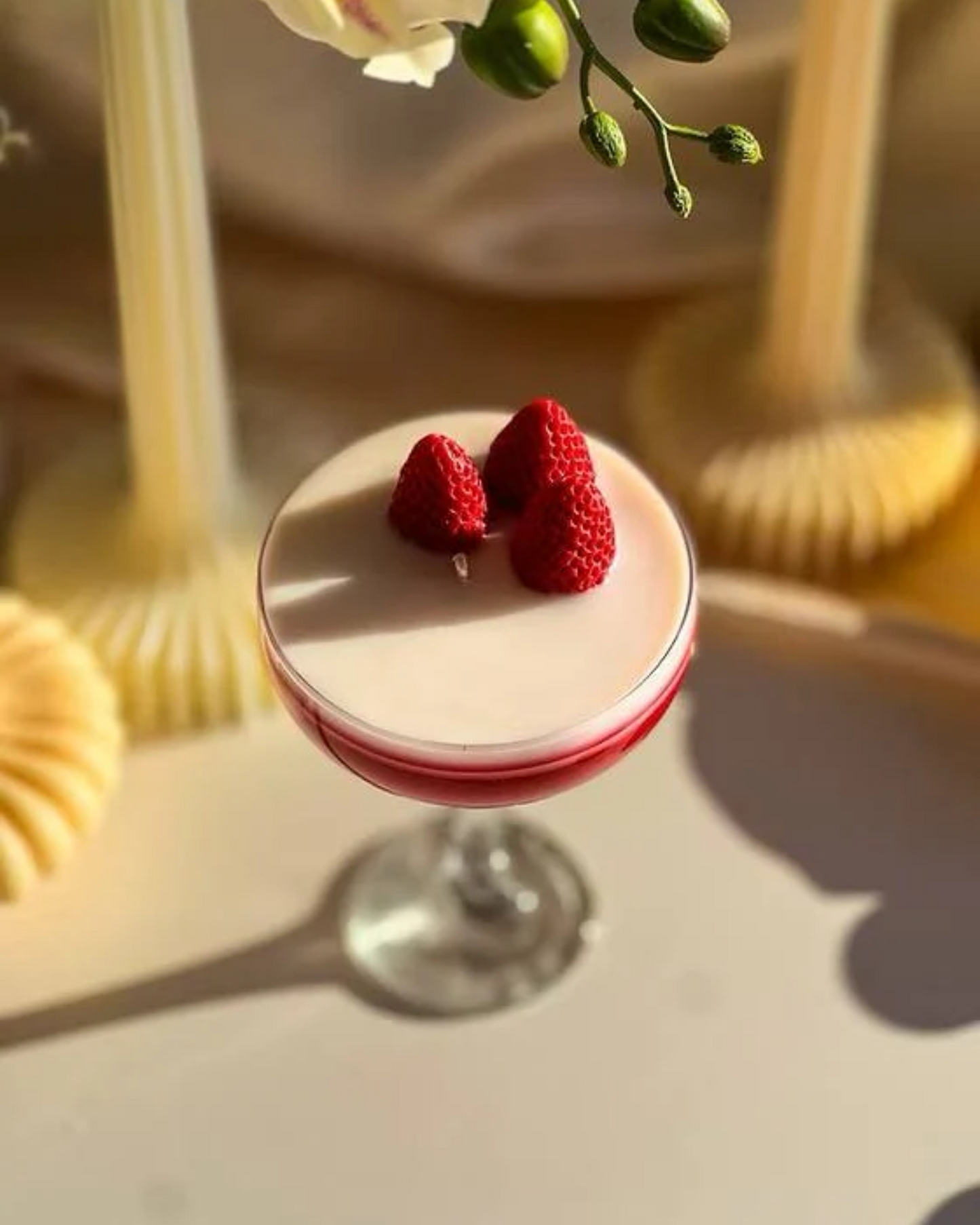 Luxury strawberry martini candle for Diwali décor