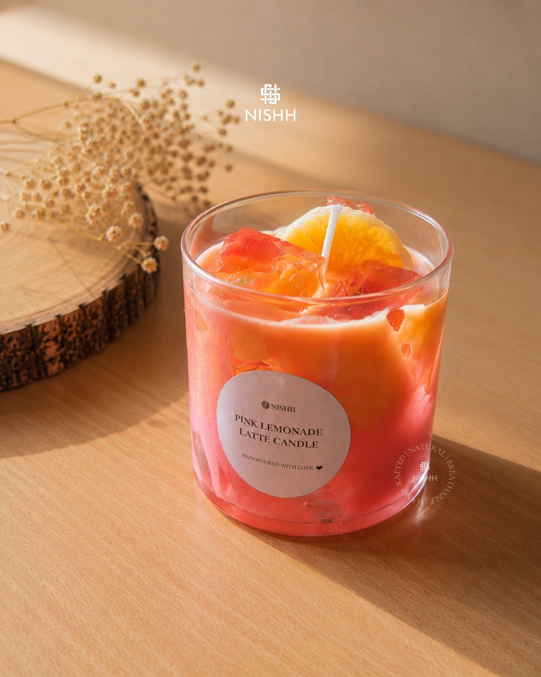 Pink lemonade iced latte candle
