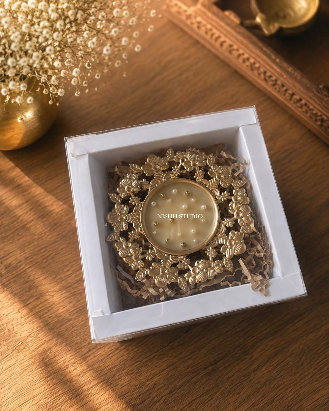 Pushpanjali Urli Candle | Handcrafted Floral Diya Candle with Gold & Pearl Detailing