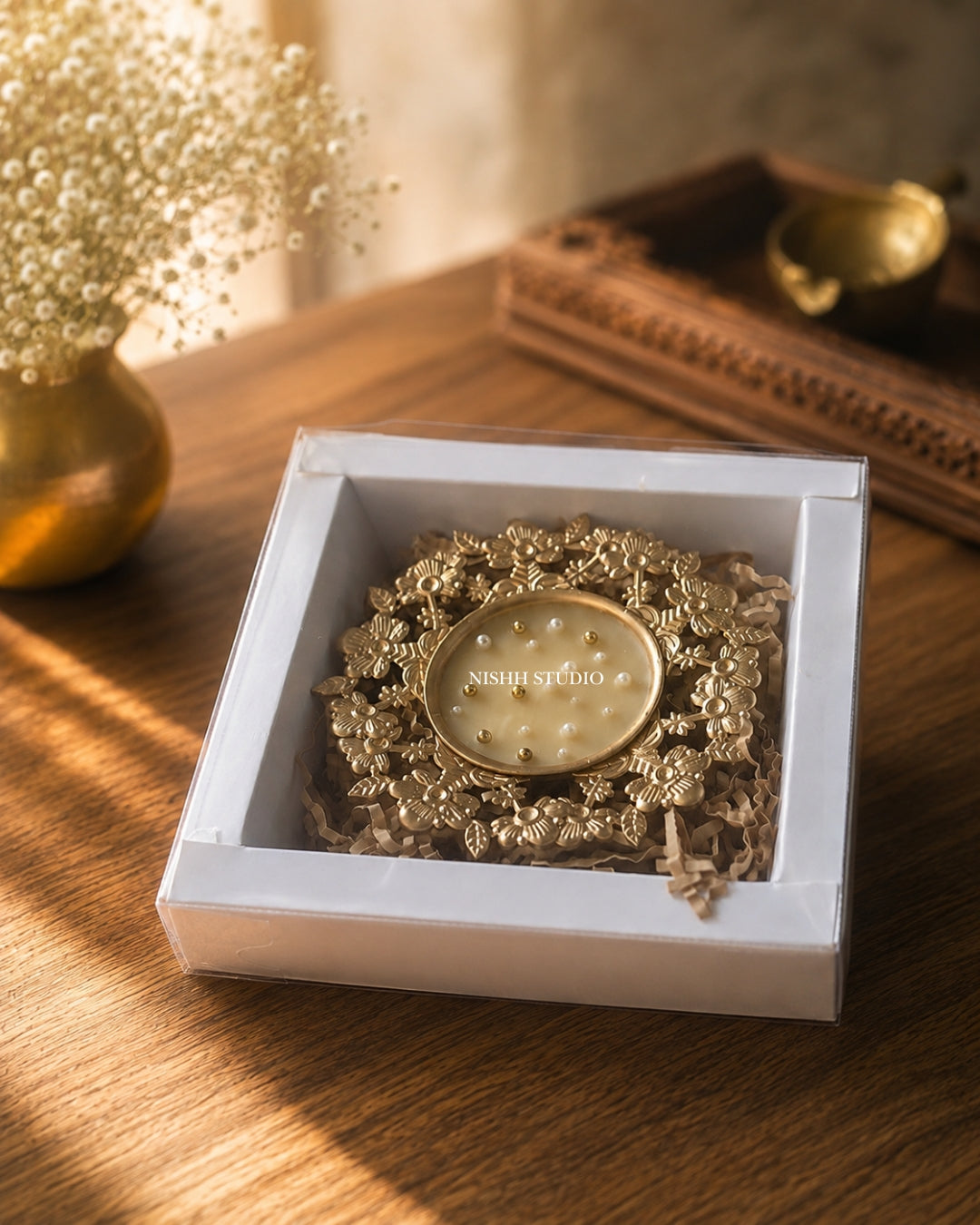 Pushpanjali Urli Candle | Handcrafted Floral Diya Candle with Gold & Pearl Detailing