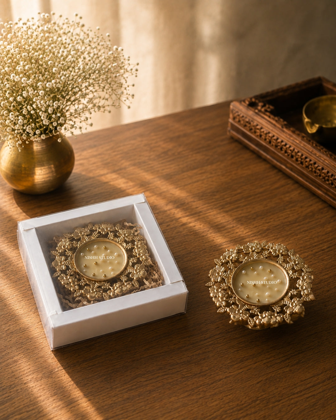 Pushpanjali Urli Candle | Handcrafted Floral Diya Candle with Gold & Pearl Detailing