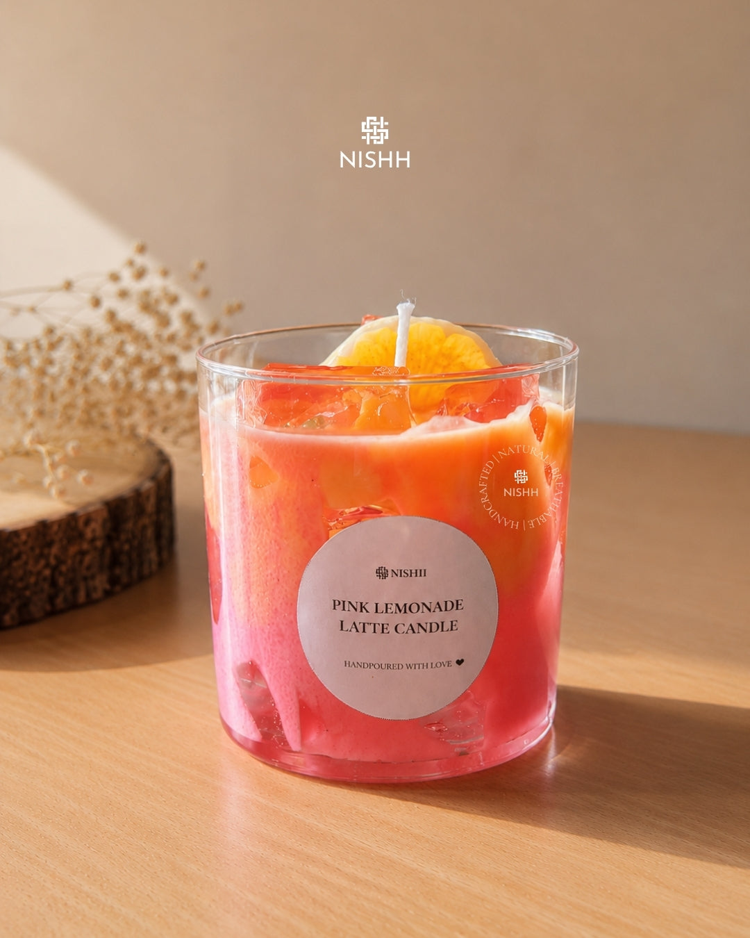 Pink lemonade iced latte candle