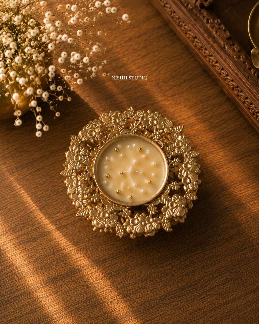 Pushpanjali Urli Candle | Handcrafted Floral Diya Candle with Gold & Pearl Detailing