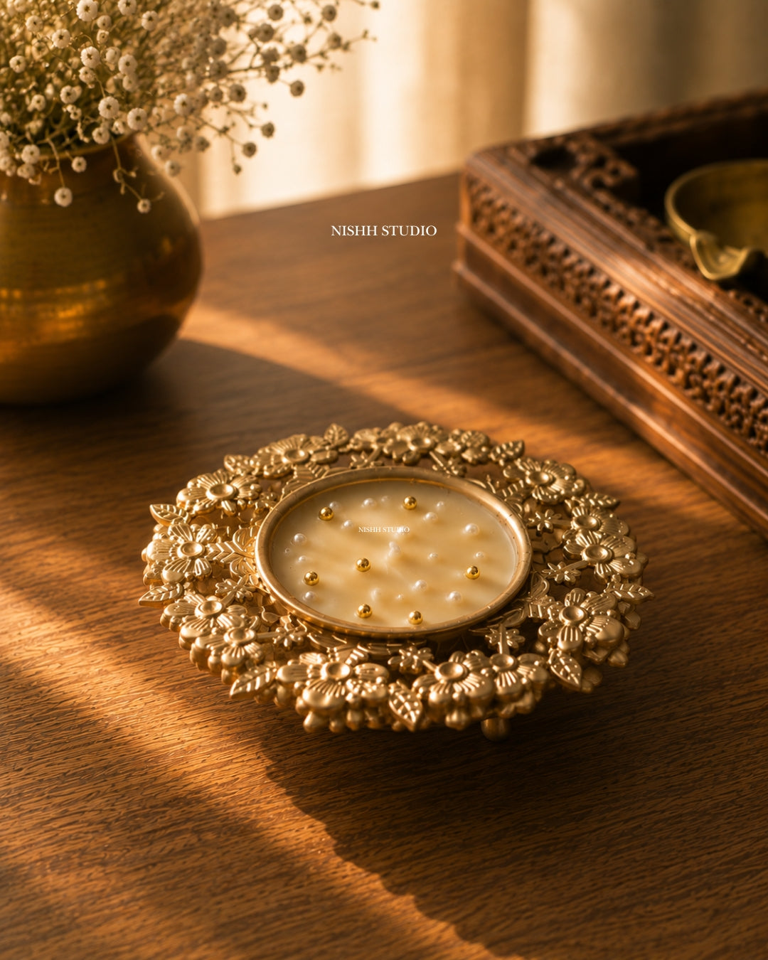 Pushpanjali Urli Candle | Handcrafted Floral Diya Candle with Gold & Pearl Detailing