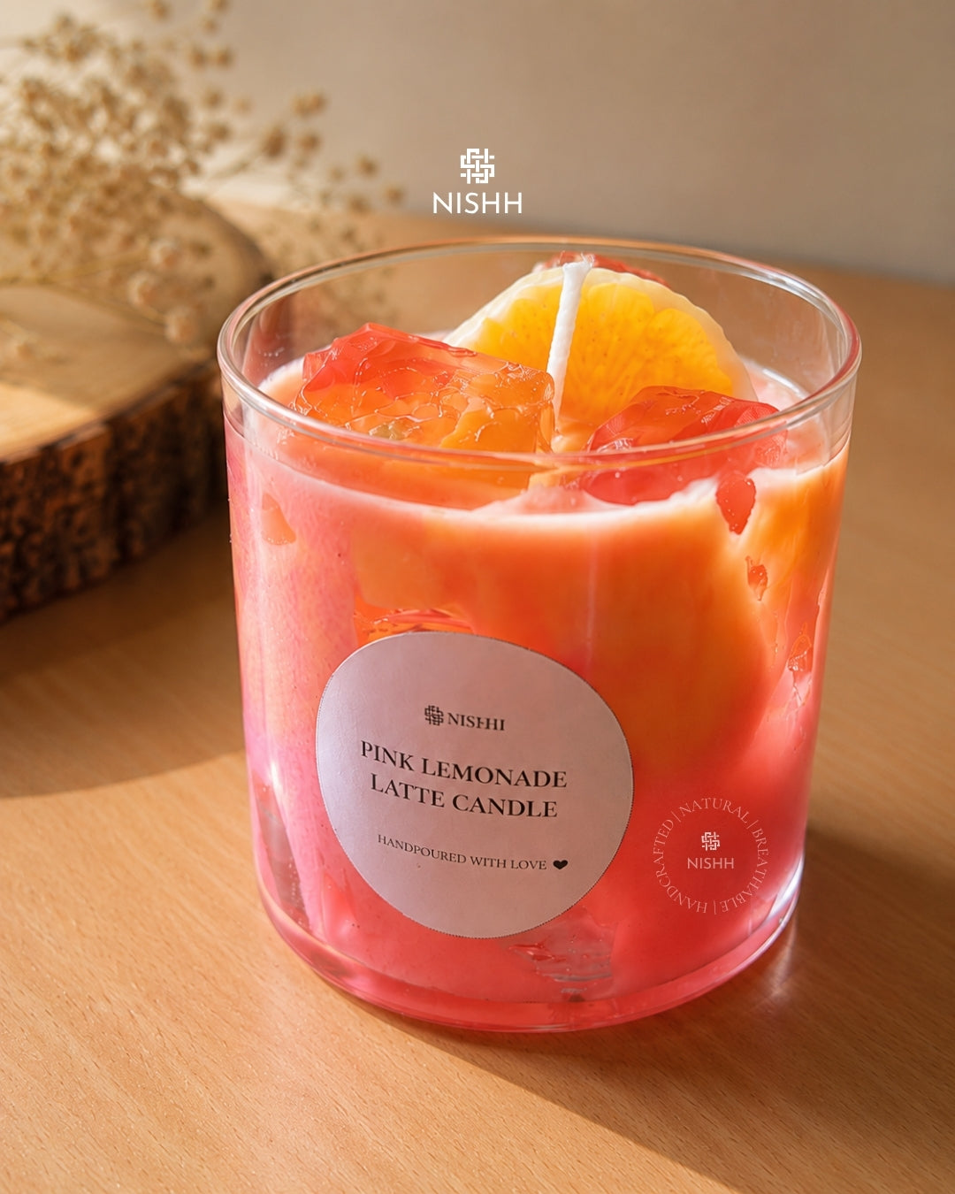 Pink lemonade iced latte candle