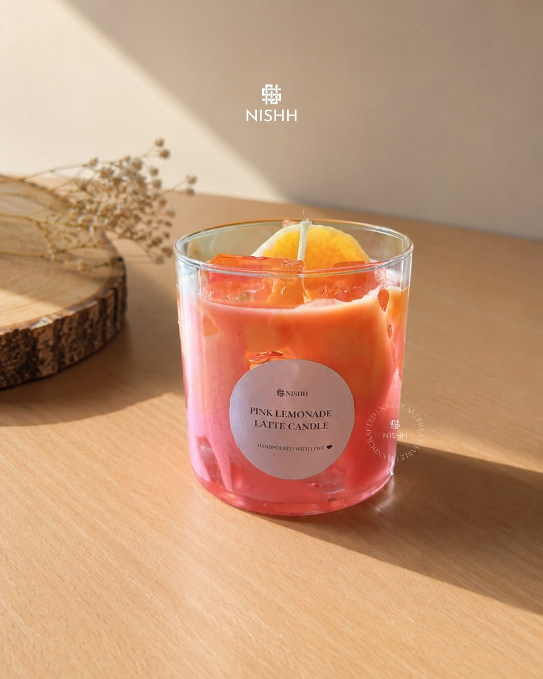 Pink lemonade iced latte candle