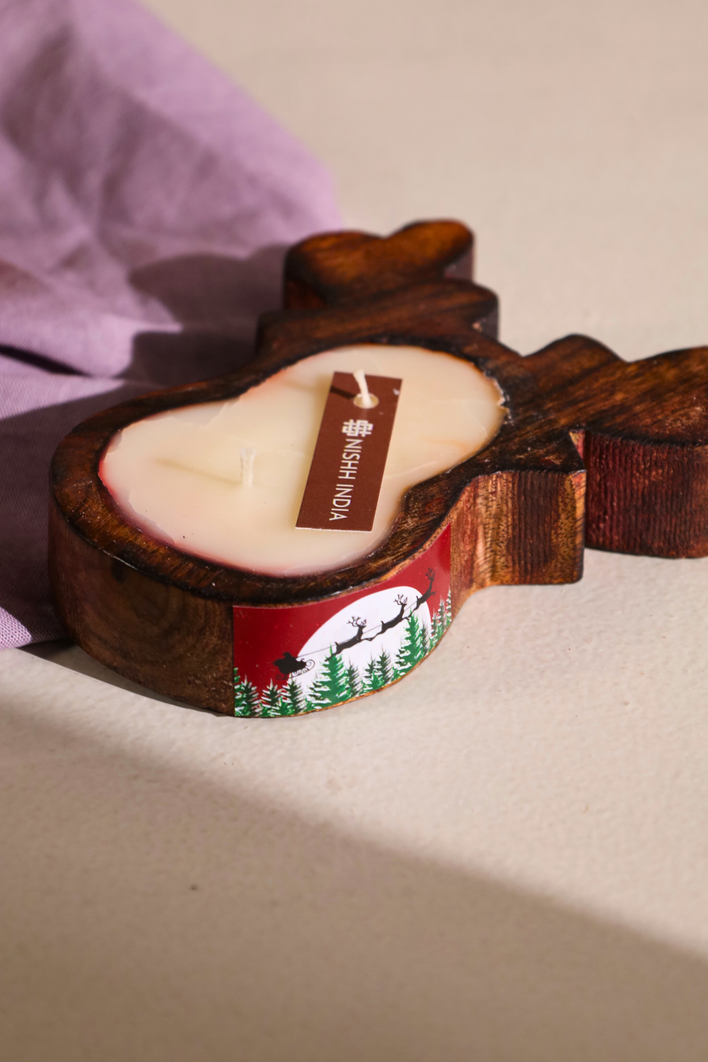 Reindeer Wooden Bowl Candle