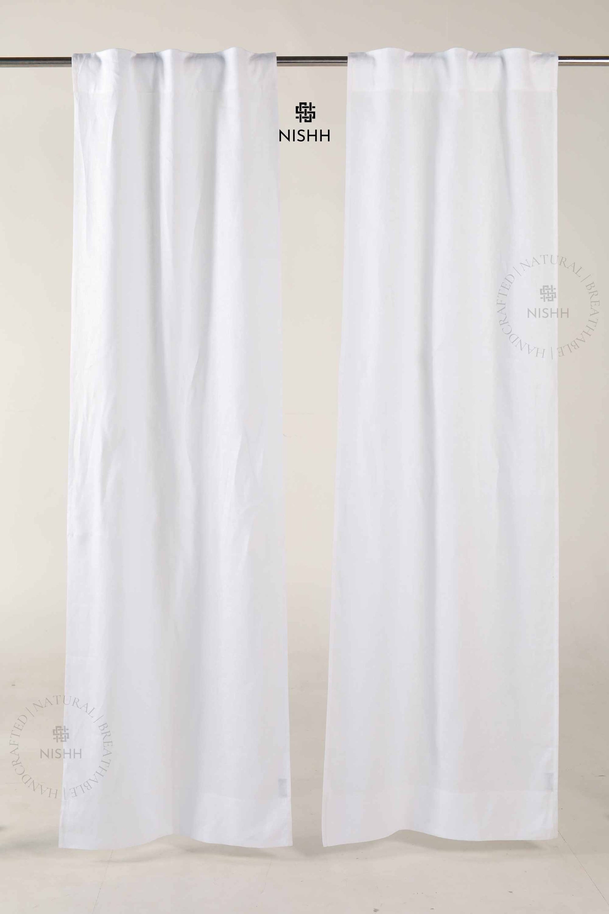 Full length view of Edith custom size linen curtains with rod pocket hanging