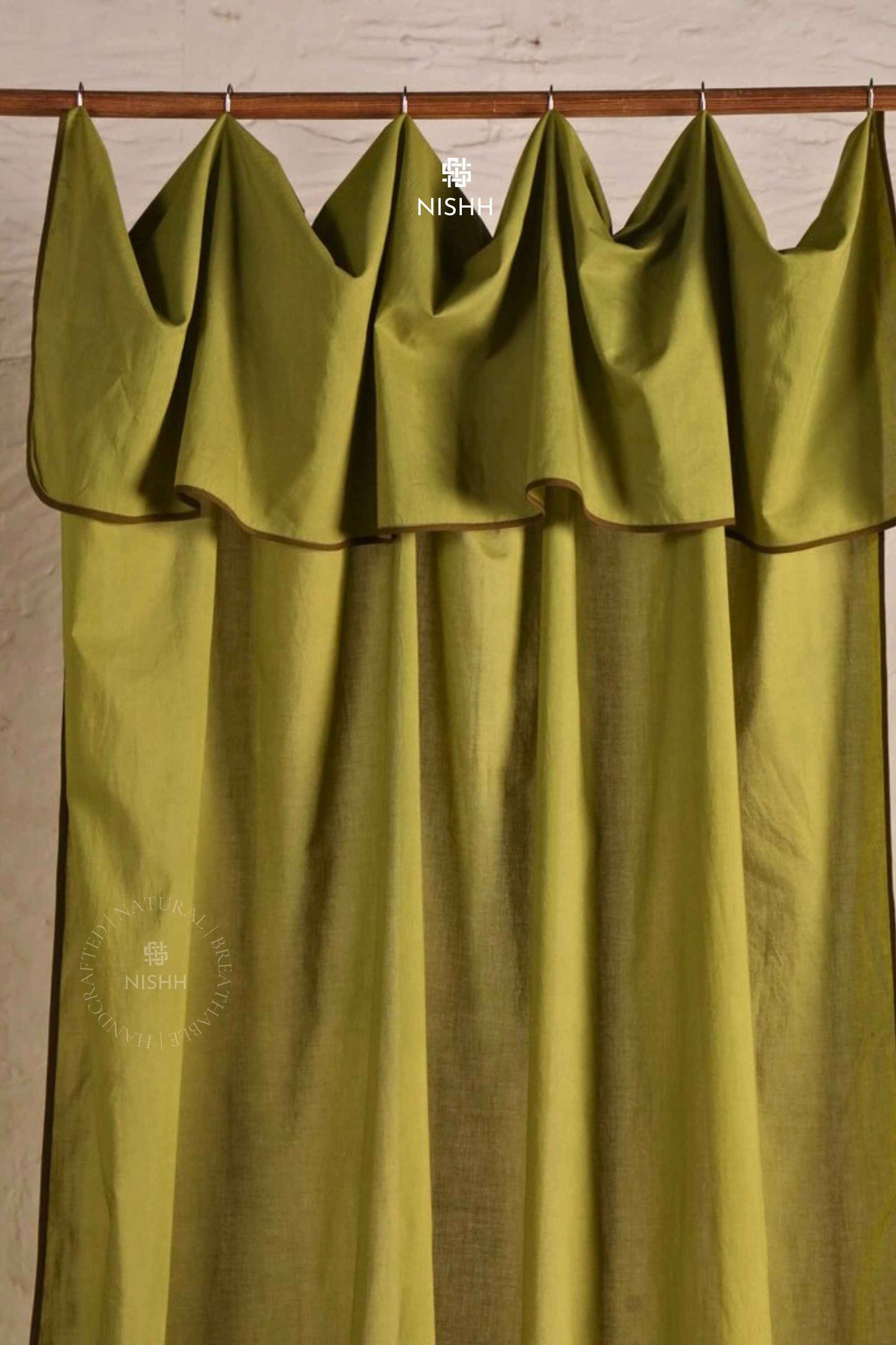 Close up of soft structured header detail on Haven linen curtains