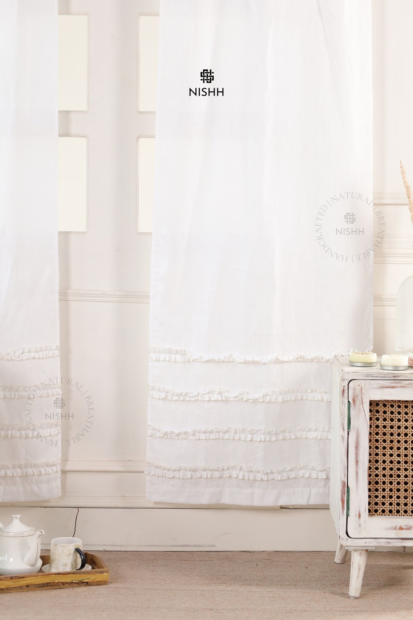 Luxury ruffle curtains for living room, Horizon custom curtains with elegant drape and understated design