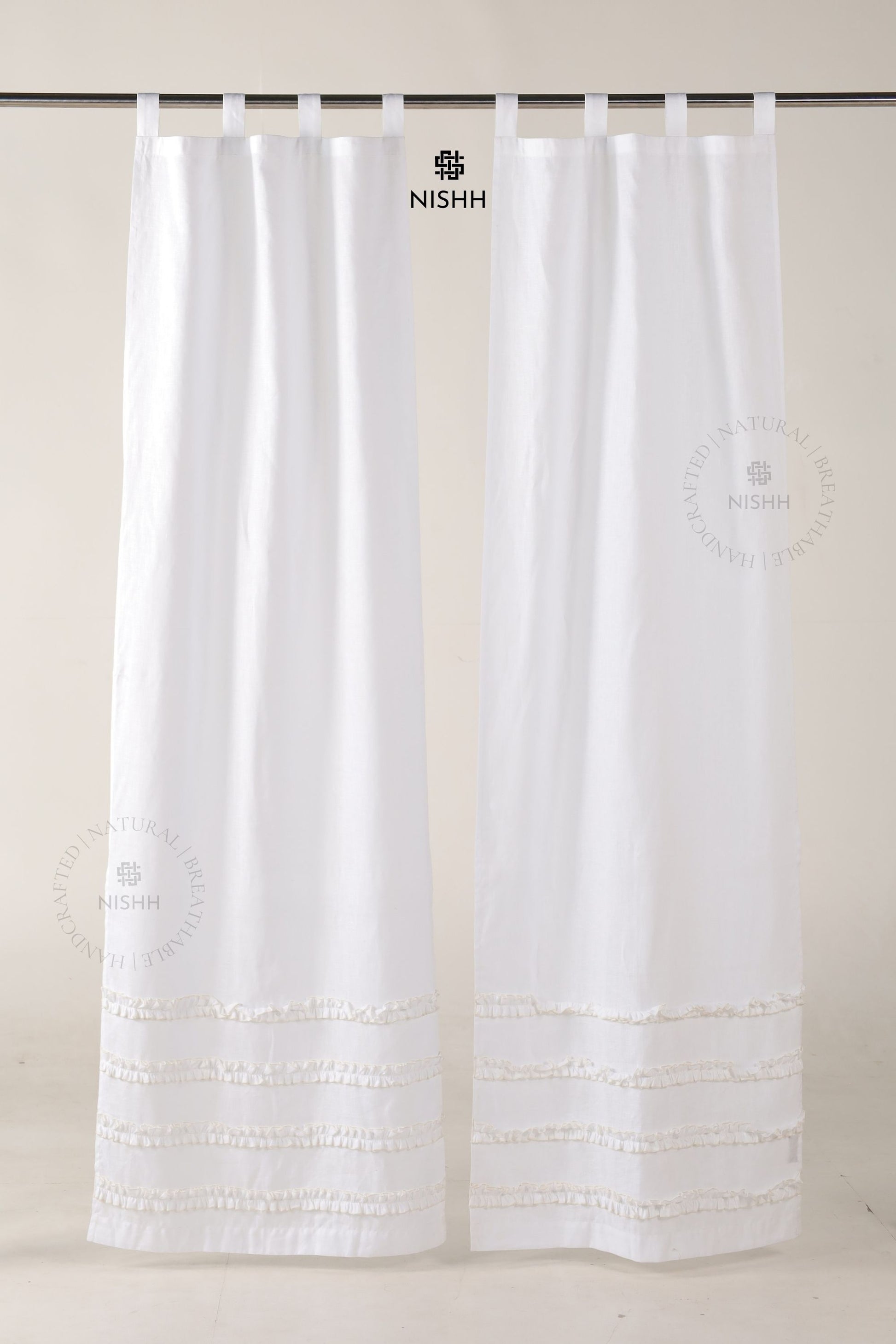 Horizon ruffle curtain in custom size and colour, premium made to order curtains with soft ruffle detailing by Nishh