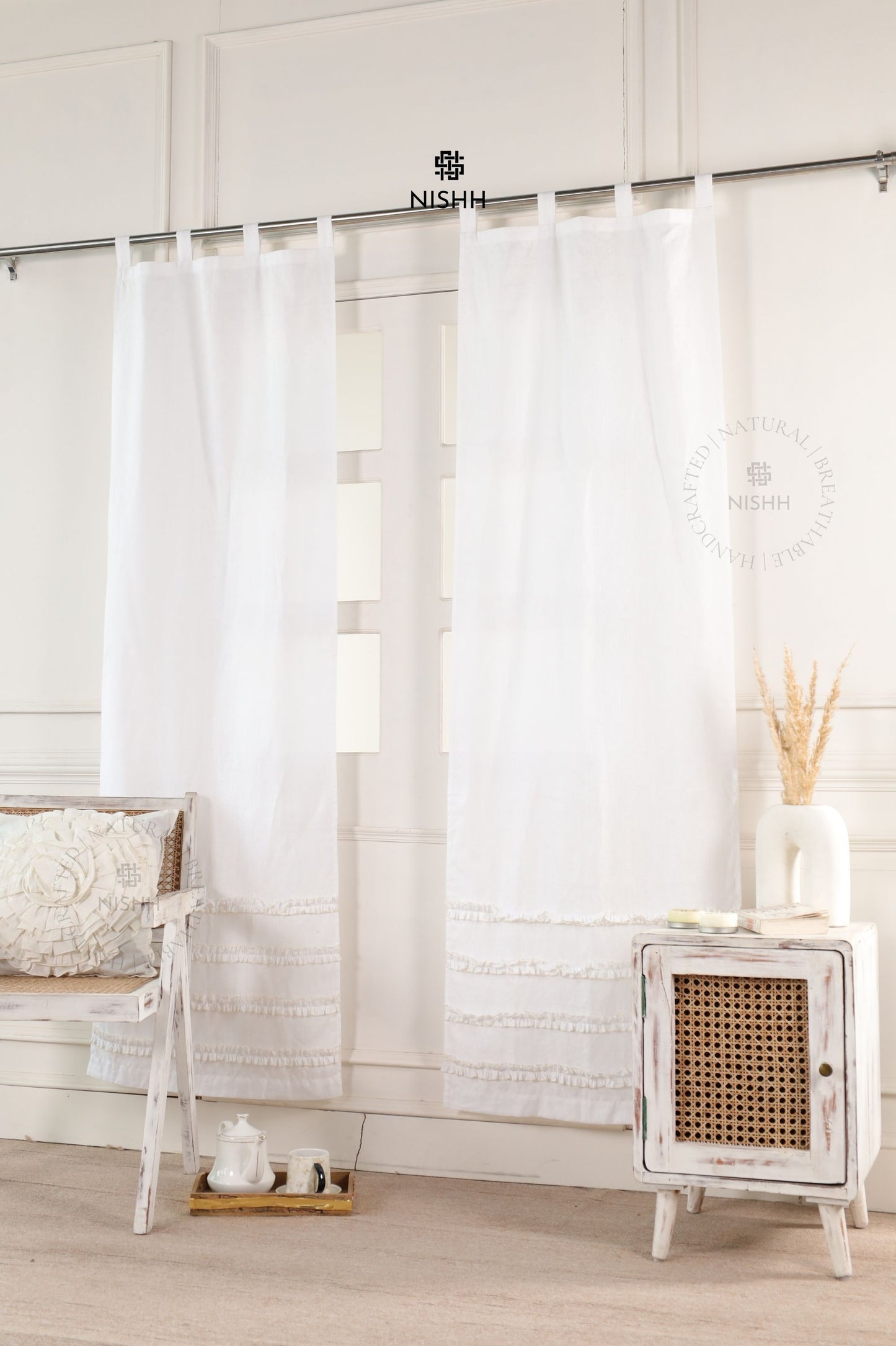 Soft ruffle curtains for bedroom, Horizon made to order curtains offering calm light filtering and graceful fall