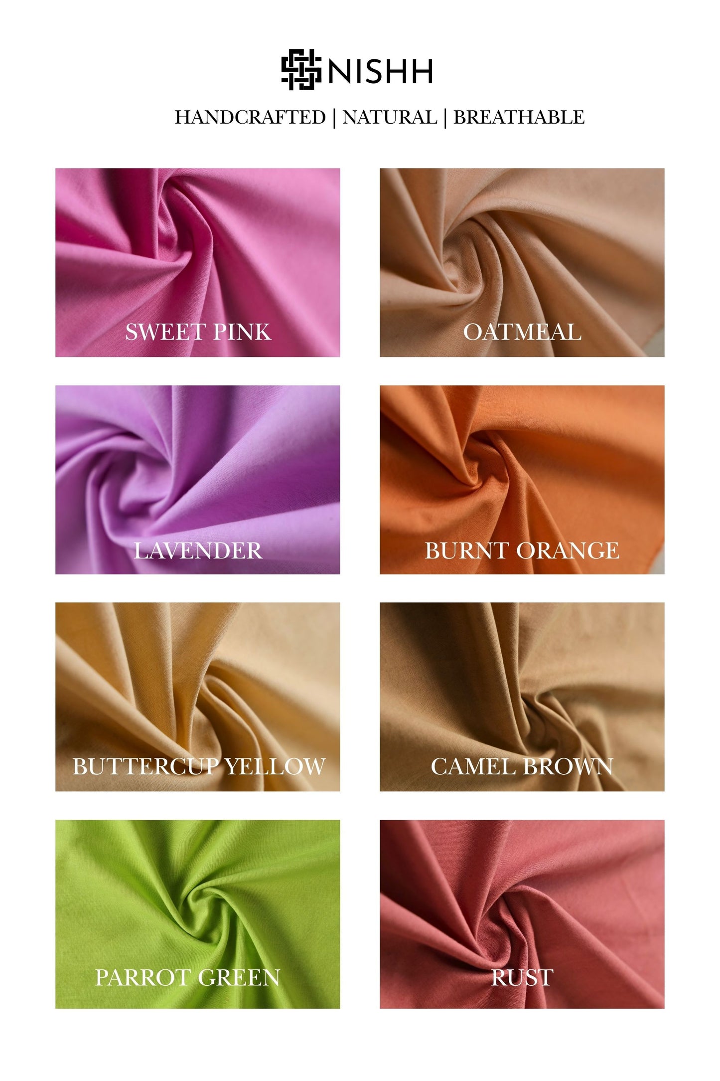 Linen fabric swatch cards in multiple colours, premium linen options available for custom curtains by Nishh