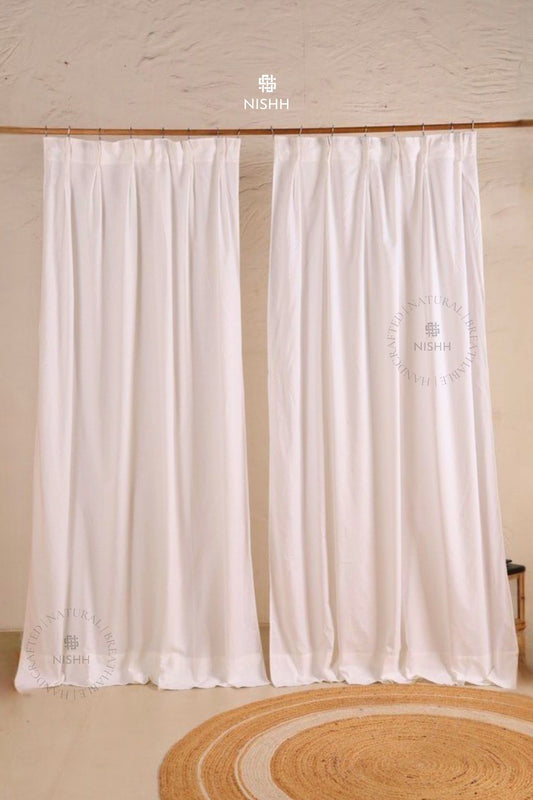 Harmony linen curtains with double pinch pleats in sheer white linen by NISHH