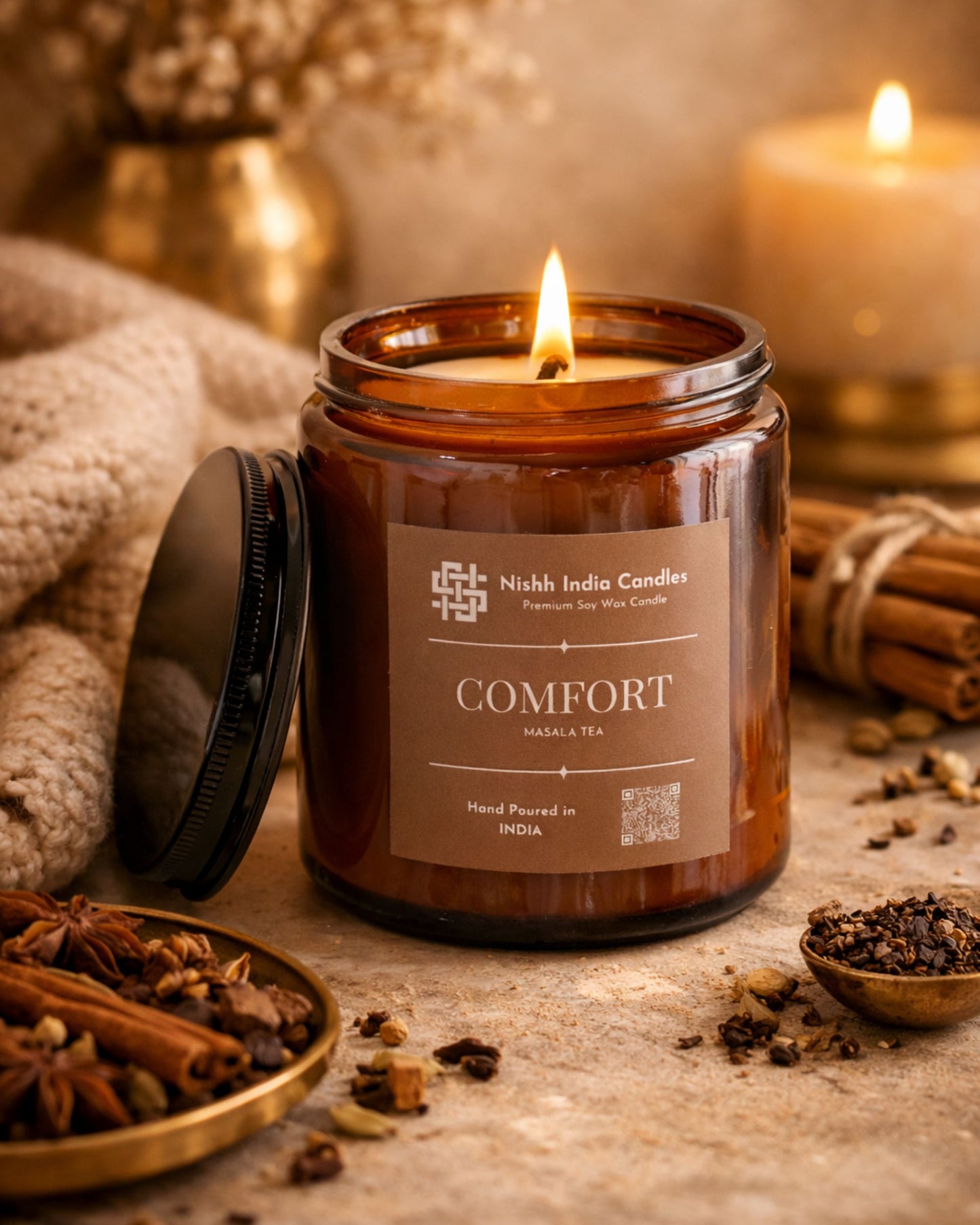 COMFORT | Amber Jar Handcrafted Candle in Masala Chai Fragnance