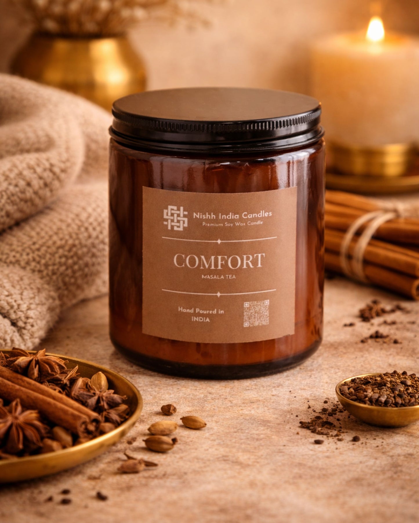 COMFORT | Amber Jar Handcrafted Candle in Masala Chai Fragnance