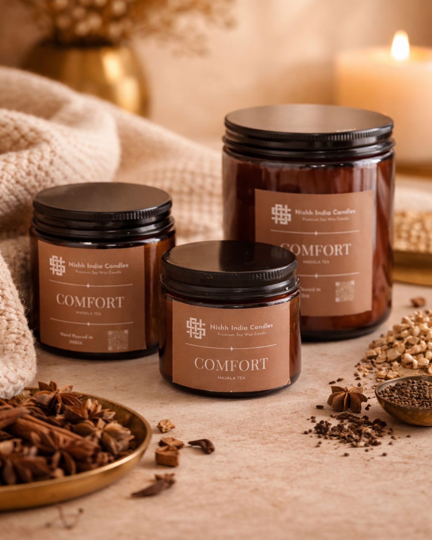 COMFORT | Amber Jar Handcrafted Candle in Masala Chai Fragnance