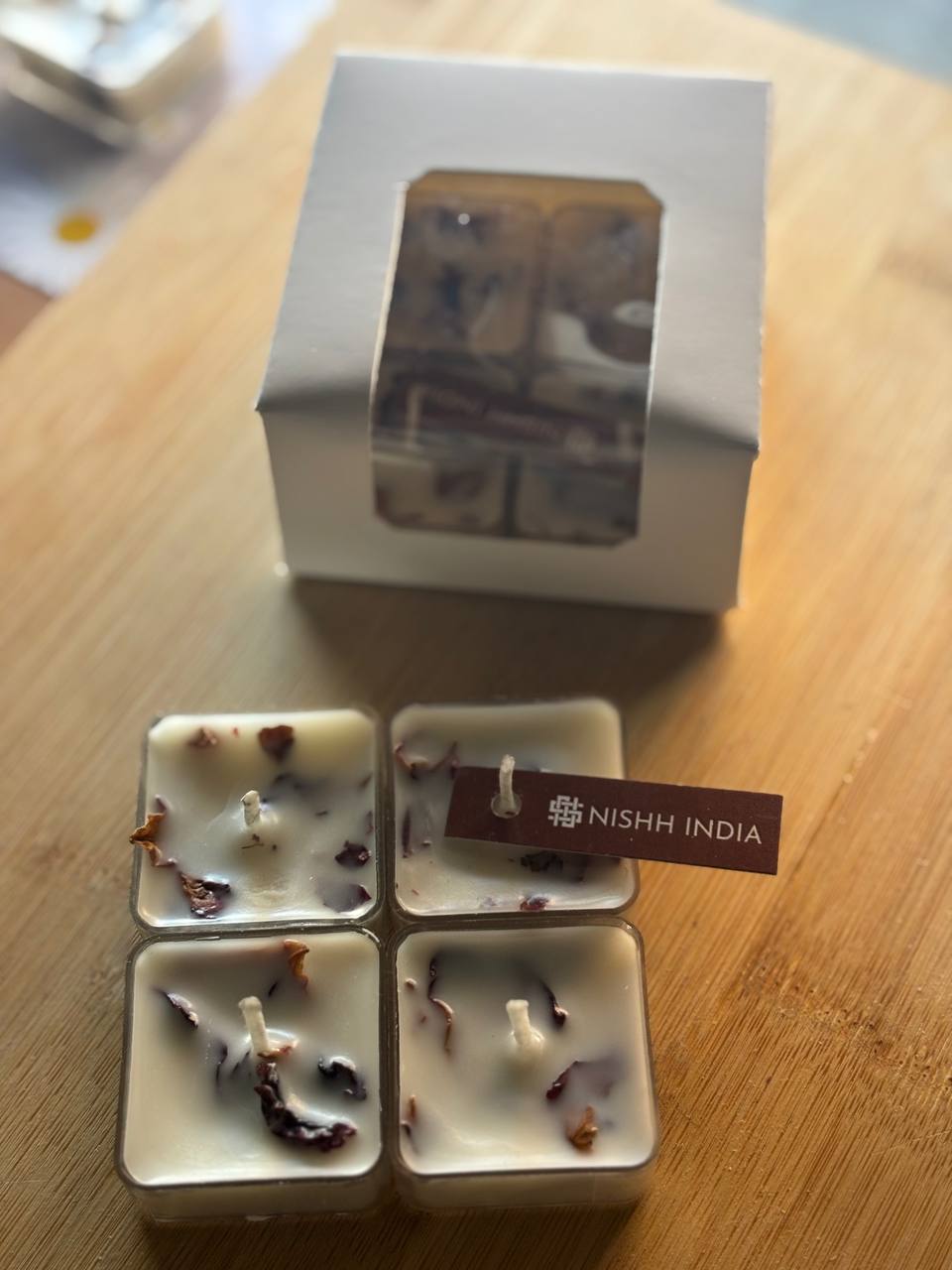 GULPATRA | Handcrafted Square Tea-Light Candle with Rose Petals