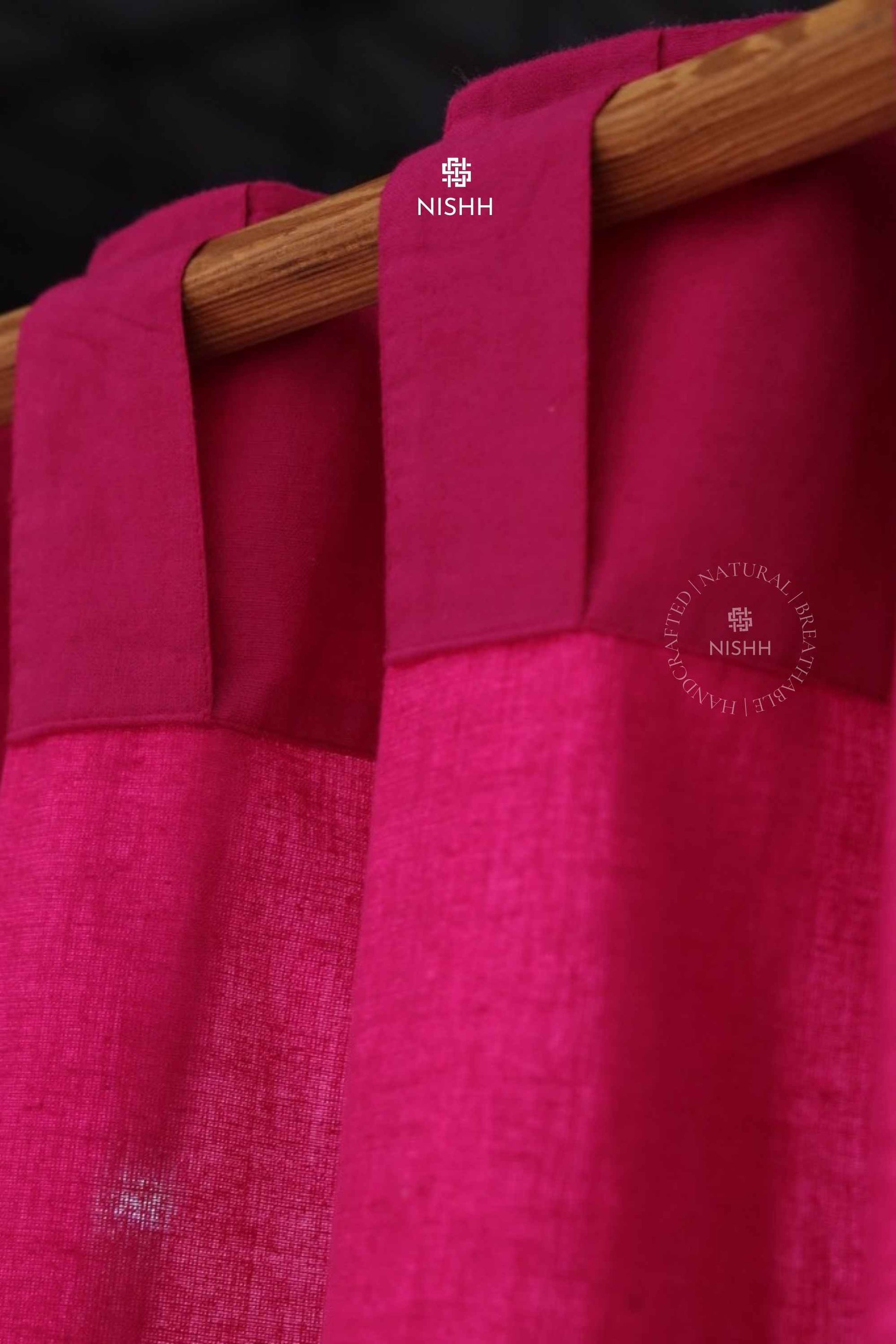 back tab hanging detail on Plume frill linen curtains