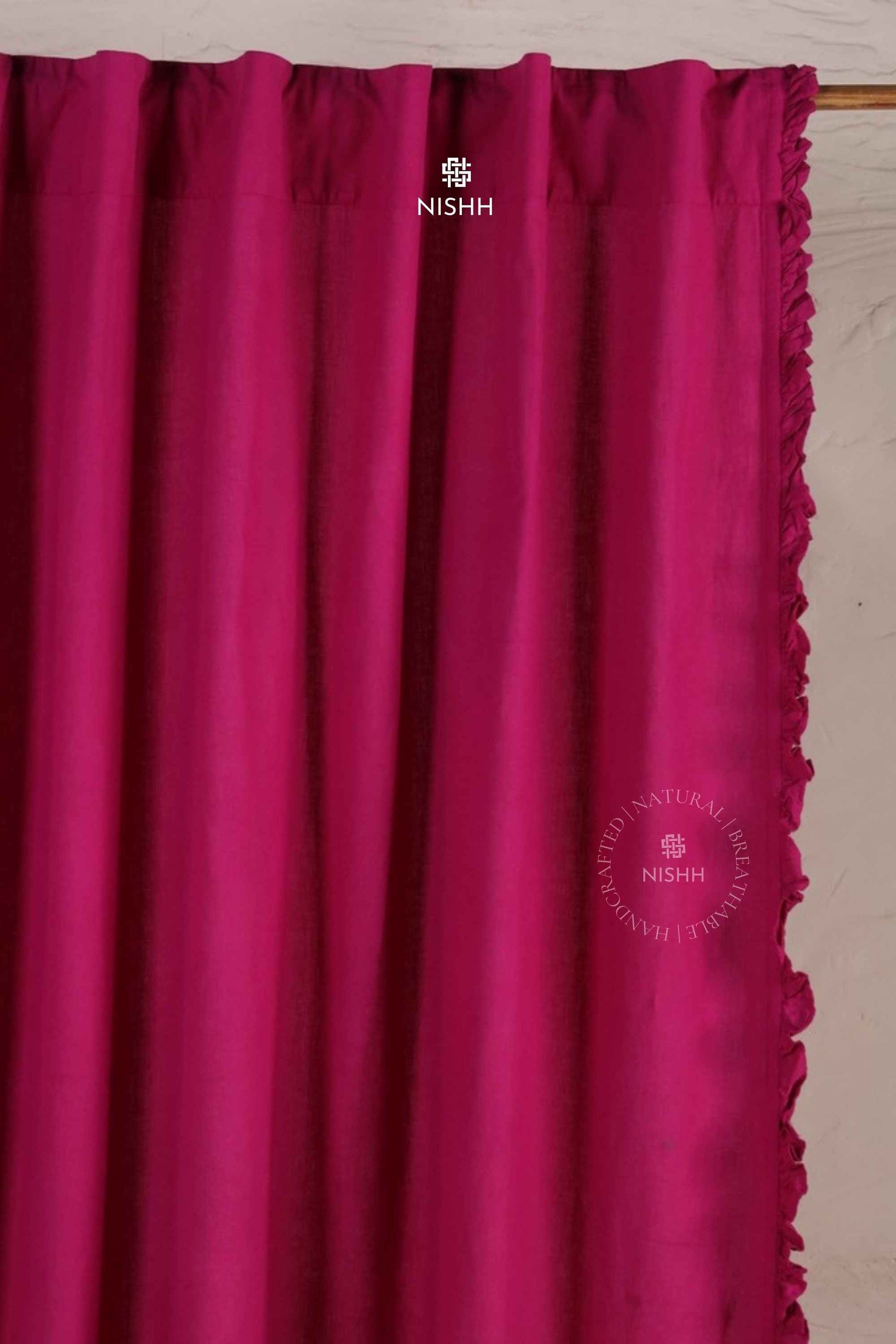 Close up of frill detailing on Plume linen curtains
