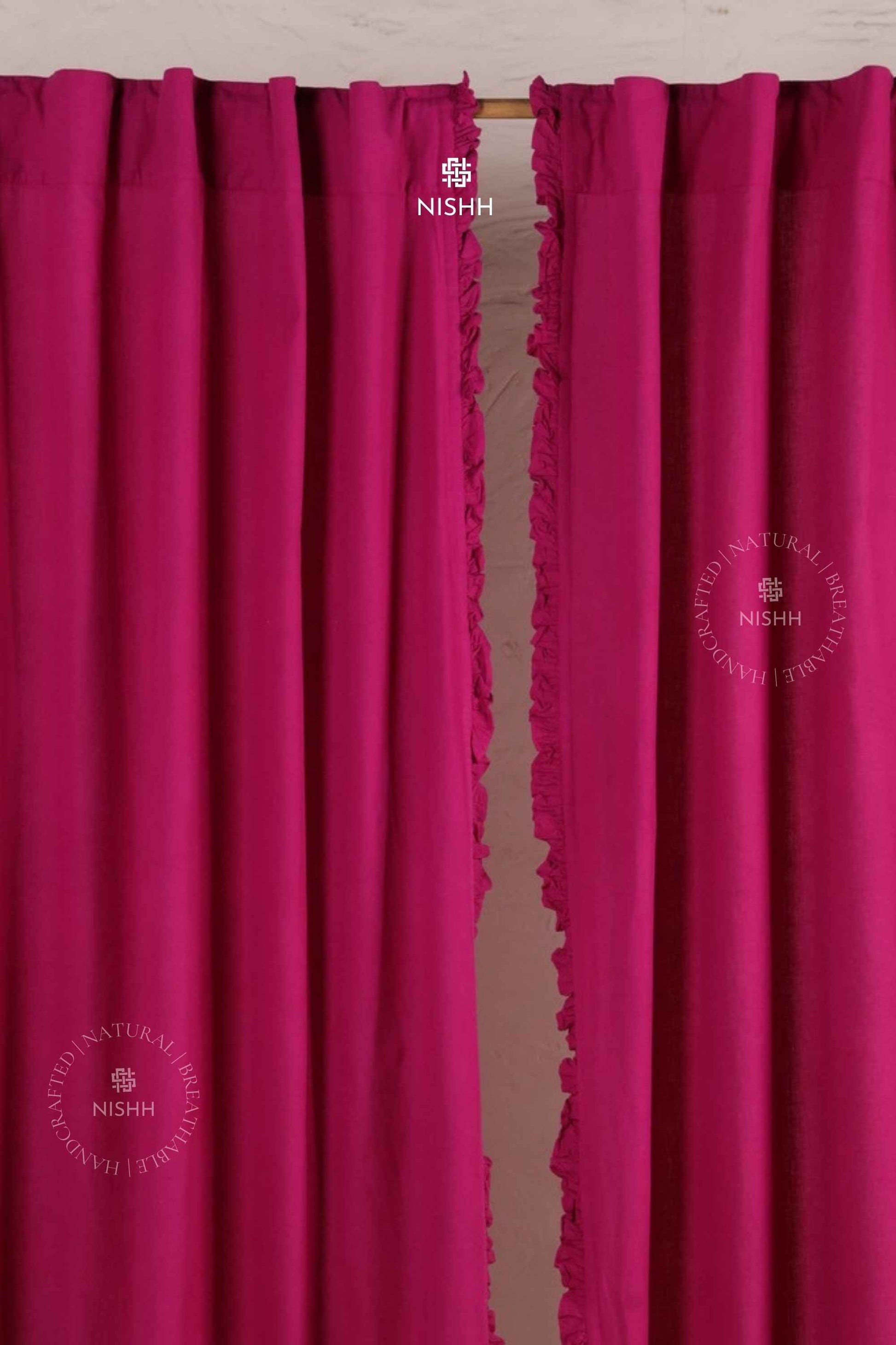 Premium linen fabric texture of Plume frill linen curtains