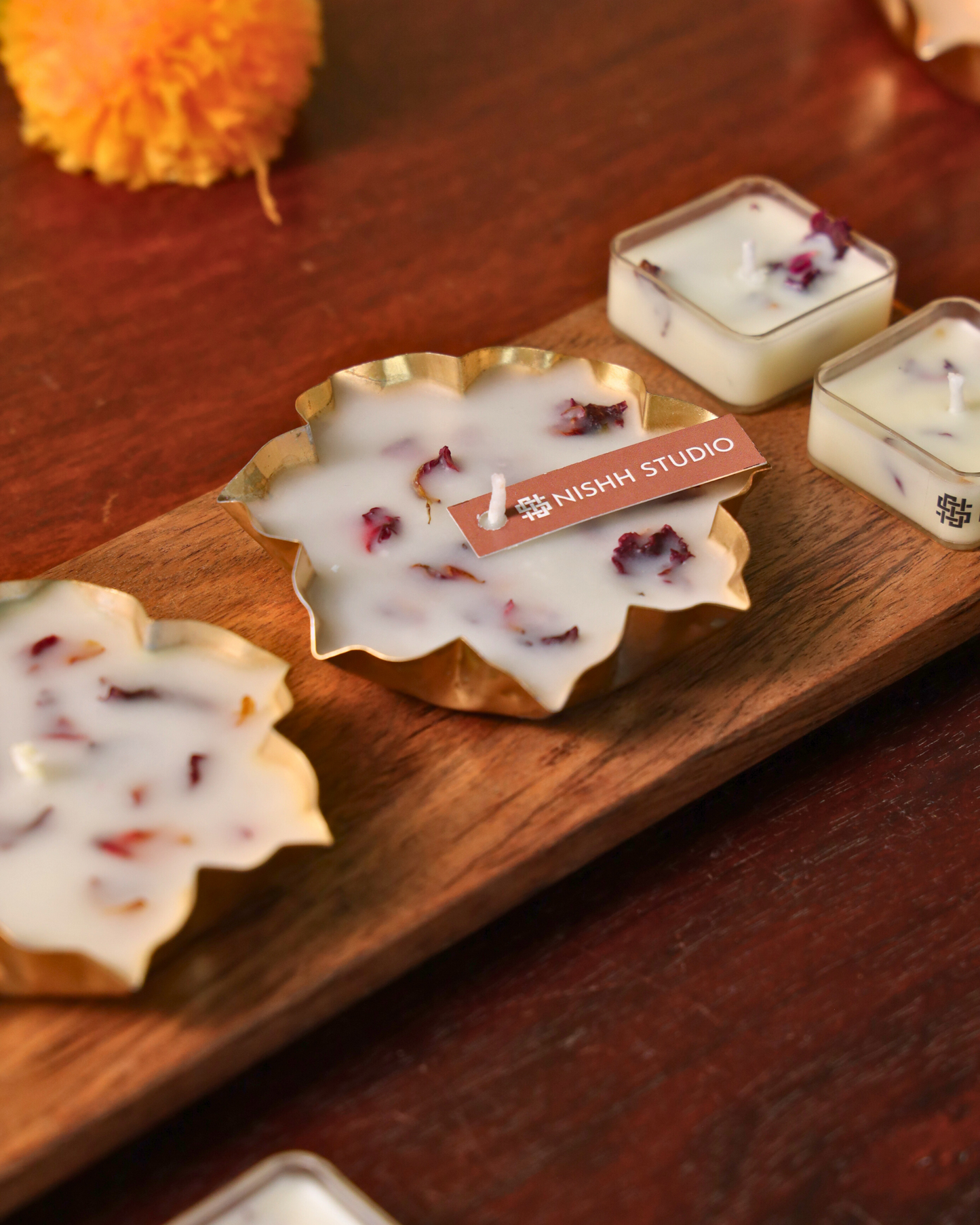 Four soy wax tealight candles – part of Gulpatra Diwali hamper for home décor.