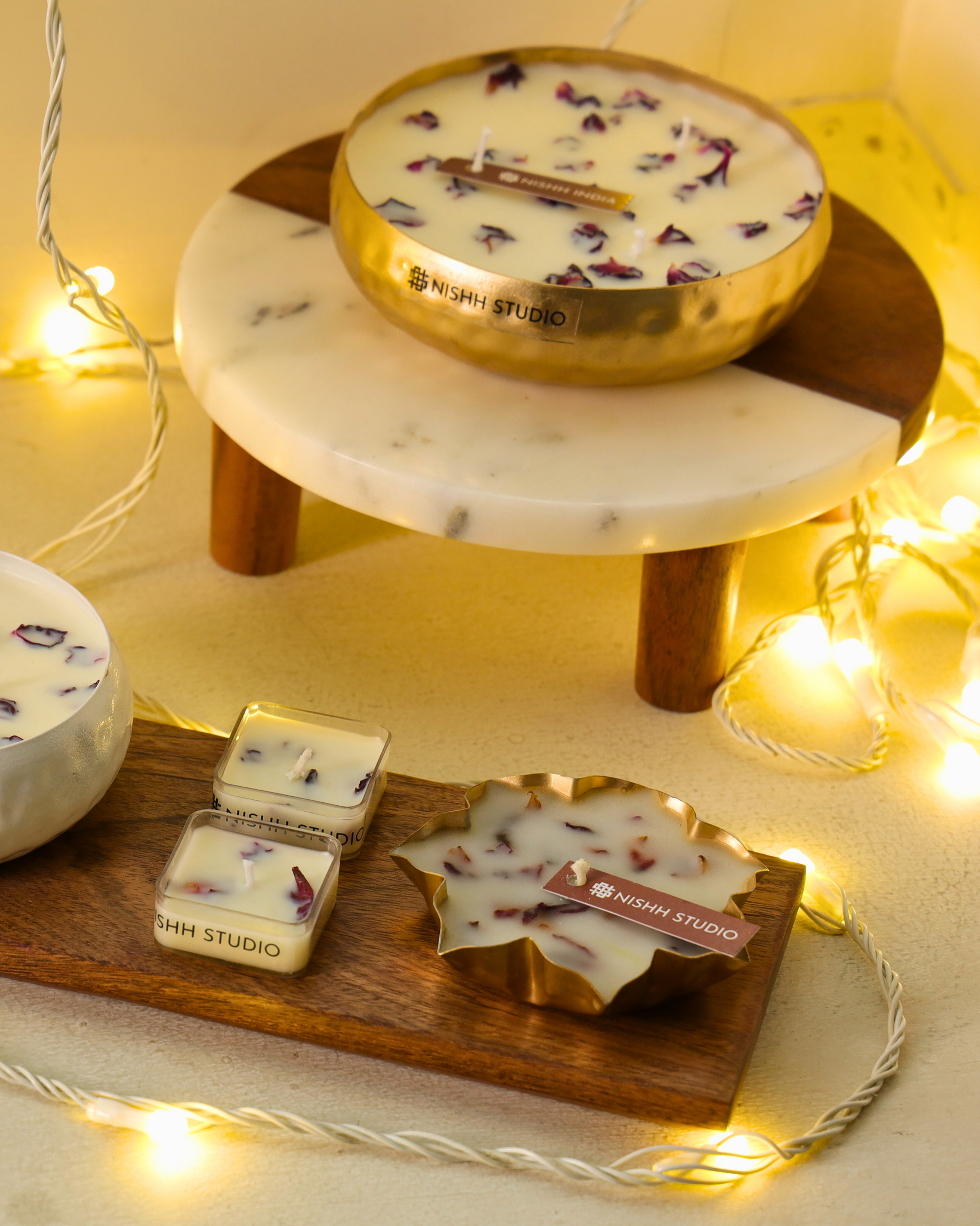 Set of four soy wax tealight candles included in Gulpatra Luxe festive hamper.
