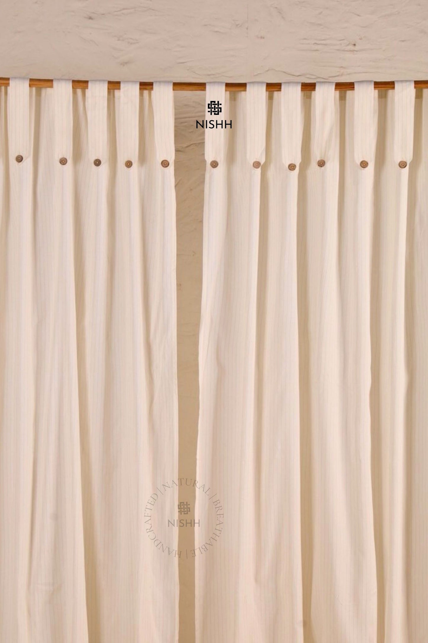 Full length view of Whisper custom cotton zari curtains